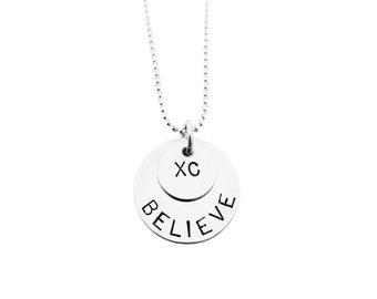 XC BELIEVE Sterling Silver Necklace - 16, 18 or 20 inch Sterling Silver Ball Chain - Sterling XC Necklace - Cross Country Necklace - Xc Race