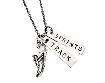 RUN TRACK SPRINTS Necklace - Running Necklace on Gunmetal chain - Track Jewelry - Sprint Runner - Sprints - Sprinter - Sprint - 4 x 4 - Smr