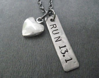 LOVE to RUN 13.1 with Puffed Heart - Half Marathon Running Necklace on Gunmetal chain - Run Gift - Running Jewelry - First 13.1 - First Half