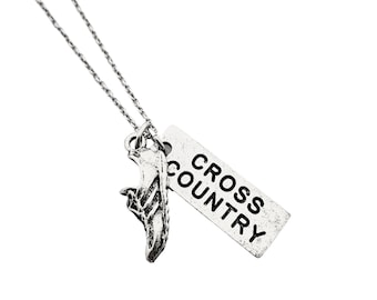 Run Cross Country Pewter Necklace - Pewter Pendants on Stainless Steel Cable Chain - CC - XC - Unisex Cross Country Dog Tag Necklace