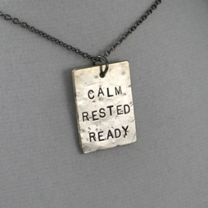 CALM RESTED READY 1 Pendant Necklace on Gunmetal Chain Run Jewelry Inspirational Motivational Necklace Pre Race Routine Life Lessons image 2