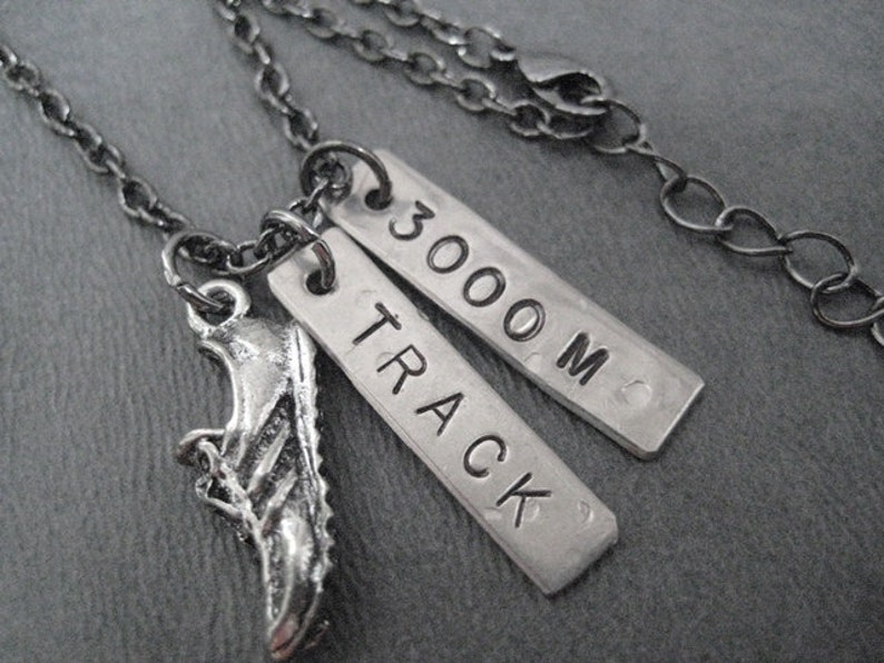 RUN TRACK 3000 METER Necklace - Running Necklace on Gunmetal Chain - 3k ...