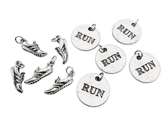 Running Shoe Charm Set: Pewter Run Pendant, Organza Bag (5-Pack)