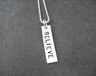BELIEVE Sterling Silver Necklace - 16, 18 or 20 inch Sterling Silver Ball Chain - Believe Necklace - Motivate Necklace - I Believe Jewelry