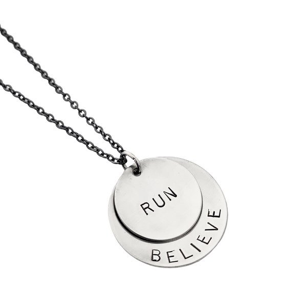 Running Jewelry - BELIEVE in YOUR RUN Necklace - Runner Necklace on Gumetal Chain - Runners Necklace - Marathon Training - New Runner - Run