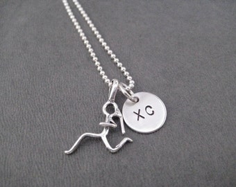 GIRLS RUN XC - 16, 18 or 20 inch Sterling Silver Ball Chain - Cross Country Necklace - xc necklace - High School Cross Country Runner - Team