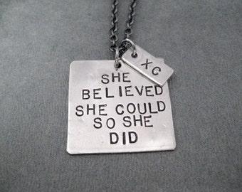 She Believed She Could So She Did with XC Necklace - Hand Hammered Nickel Silver Pendants on Gunmetal Chain - XC Cross Country Necklace - XC