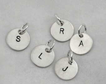 ONE (1) Sterling Silver INITIAL CHARM Hand Stamped Charm - Choose your Initial One Charm Only - Add On Initial Charm - Little Initial Charm