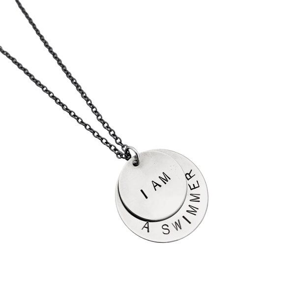 I AM a SWIMMER Necklace - Swimming Necklace on Gunmetal chain - Swimming Jewelry - Swim Team Necklace - Life Guard Necklace - Swim Team