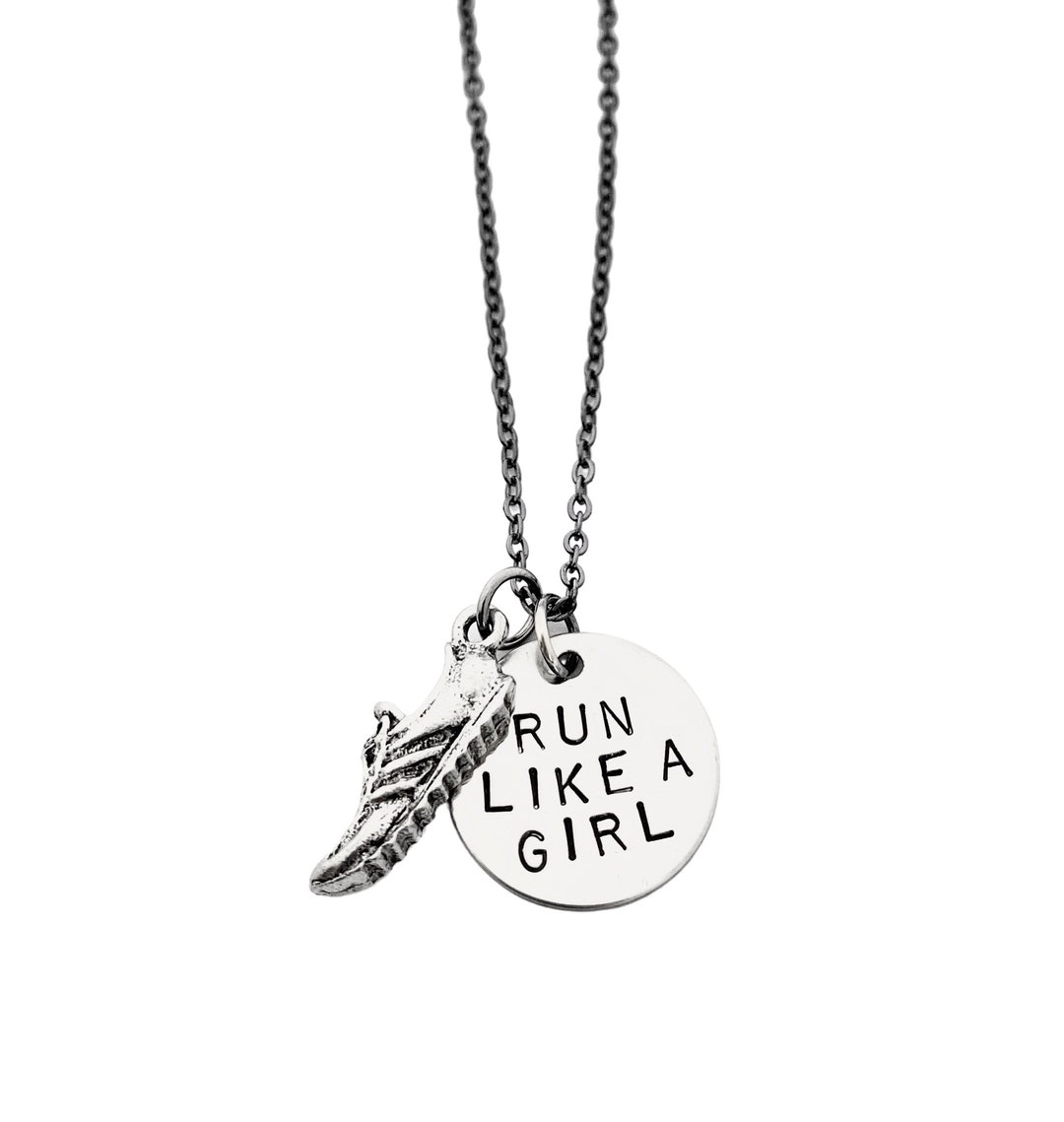 RUN LIKE A GIRL Round Pendant With Running Shoe - Running Necklace ...