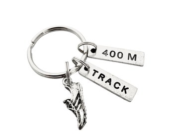 Pewter TRACK DISTANCE or EVENT Key Chain / Bag Tag - Ball Chain or Key Ring - Choose Track Event or Track Distance - Track Key Chain Gift