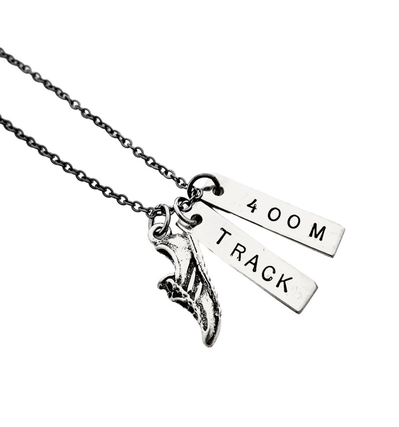 RUN TRACK 400 METER Necklace Track Running Necklace on Gunmetal chain Track Jewelry 400m 400 m 400 meters Track Jewelry image 1