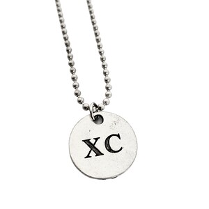 XC Round Pendant Necklace Pewter Charm on Stainless Steel Ball Chain 