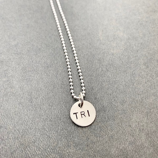 TRI - Just TRI Sterling Silver Triathlon Necklace - 16, 18 or 20 inch Sterling Ball Chain - Choose TRI, 70.3 or 140.6 - Swim Bike Run - Tri