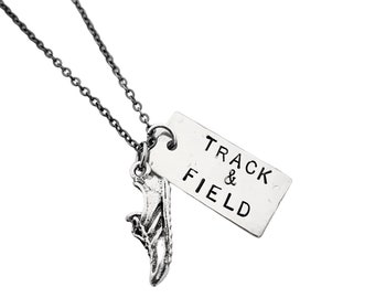 TRACK and FIELD Necklace - Pewter Running Shoe with Hand Hammered Nickel Silver Track and Field Pendant - T & F - Track Coach - Field Coach