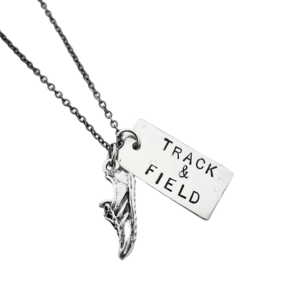 TRACK and FIELD Necklace - Pewter Running Shoe with Hand Hammered Nickel Silver Track and Field Pendant - T & F - Track Coach - Field Coach