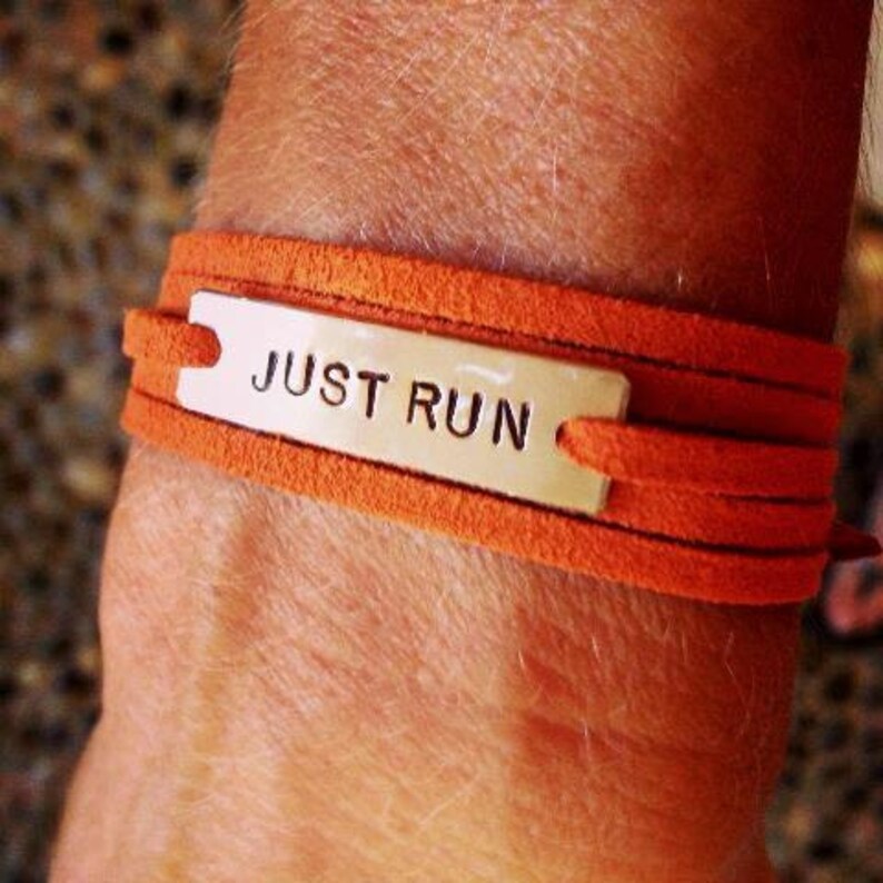 JUST RUN Wrap Bracelet Runner Jewelry Unisex Runner Gift Nickel Silver Pendant on 3 feet of Micro Fiber Suede Just Do it Just Run image 5