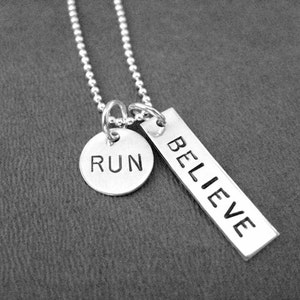 RUN BELIEVE Sterling Silver - Choose 16, 18 or 20 inch Sterling Silver Ball Chain - Run Believe Necklace - Believe in your Run - Running