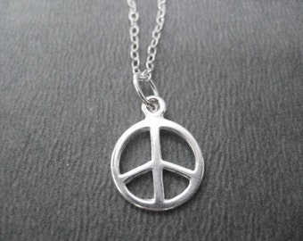 PEACE Necklace 18 inch all Sterling Silver - Peace Jewelry - Peace Necklace - Tiny Peace Symbol