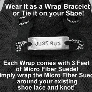 JUST RUN Wrap Bracelet Runner Jewelry Unisex Runner Gift Nickel Silver Pendant on 3 feet of Micro Fiber Suede Just Do it Just Run image 7