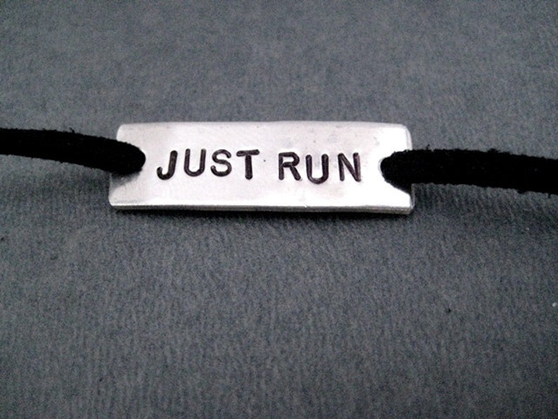 JUST RUN Wrap Bracelet Runner Jewelry Unisex Runner Gift Nickel Silver Pendant on 3 feet of Micro Fiber Suede Just Do it Just Run image 3