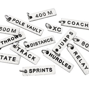 ONE Pewter Track DISTANCE or EVENT Pendant Only - 400m, 800m, 1600m, Sprints, Relay, Hurdles, Distance, Jumps, Throws, Pole Vault, Coach, Xc