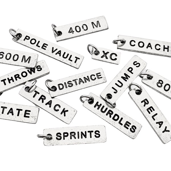 ONE Pewter Track DISTANCE or EVENT Pendant Only - 400m, 800m, 1600m, Sprints, Relay, Hurdles, Distance, Jumps, Throws, Pole Vault, Coach, Xc