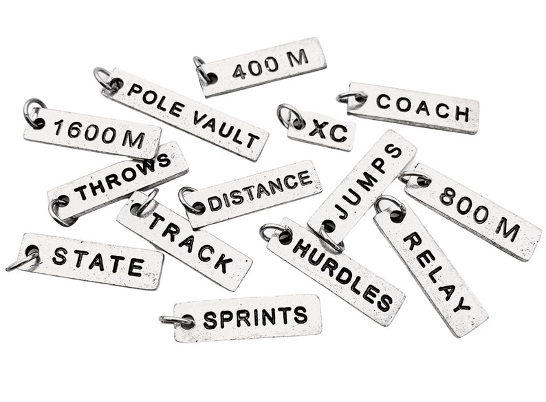 ONE Pewter Track DISTANCE or EVENT Pendant Only 400m, 800m, 1600m, Sprints, Relay, Hurdles, Distance, Jumps, Throws, Pole Vault, Coach, Xc image 1