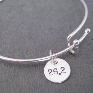 26.2 MARATHON Expandable Bangle Bracelet - Sterling Charm with Silver Plated Expandable Bracelet - Marathon Expandable Bracelet  26.2 Bangle