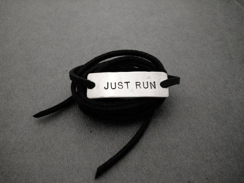 JUST RUN Wrap Bracelet Runner Jewelry Unisex Runner Gift Nickel Silver Pendant on 3 feet of Micro Fiber Suede Just Do it Just Run image 2