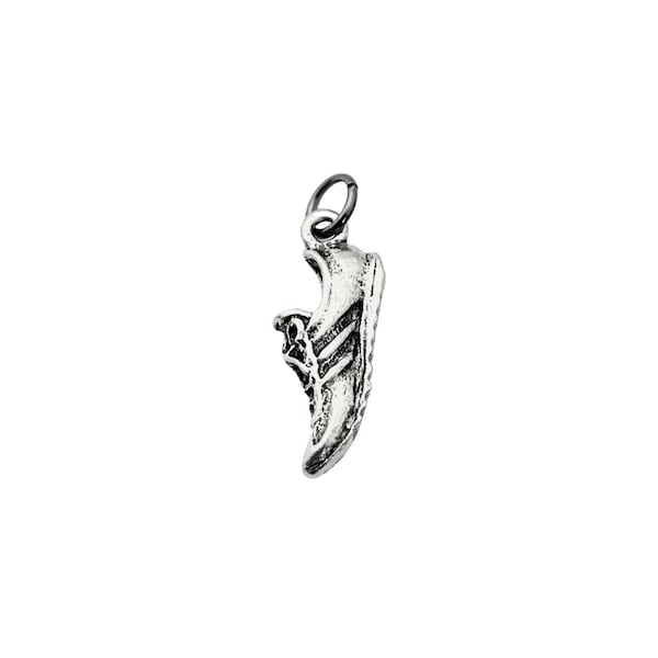 Pewter RUNNING SHOE Charm - ONE (1) Pewter Running Shoe Charm - Run Shoe Charm - 8mmx22mmx3mm 3D Thin Side View Detailed Runner Shoe Charm