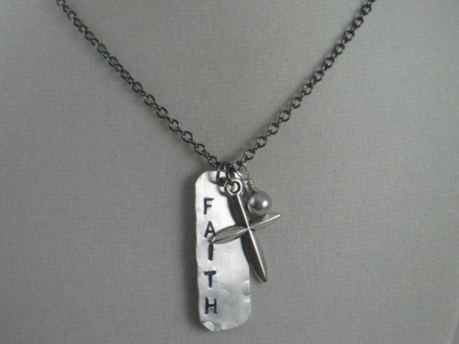 FAITH With CROSS Necklace Rustic Artisan Aluminum Dog Tag Etsy