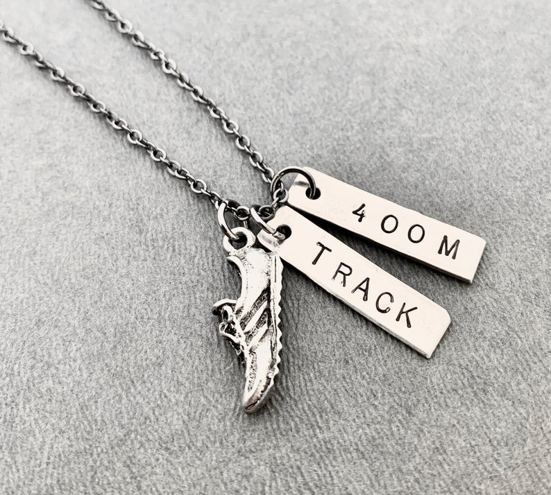 RUN TRACK 400 METER Necklace Track Running Necklace on Gunmetal chain Track Jewelry 400m 400 m 400 meters Track Jewelry image 2