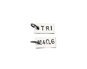 ONE (1) TRI  Charm Only - Hand Hammered Nickel Silver Add On Charm - Choose TRI, 140.6 or 70.3 - Triathlon Charm - Swim Bike Run Tri