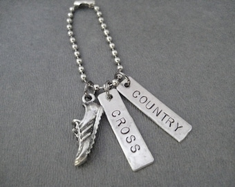 CROSS COUNTRY - Run Cross Country Key Chain - Ball Chain or Key Ring - Running Key Chain - Cross Country Key Chain - Cross Country Bag Tag