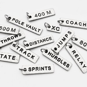 ONE Pewter Track DISTANCE or EVENT Pendant Only 400m, 800m, 1600m, Sprints, Relay, Hurdles, Distance, Jumps, Throws, Pole Vault, Coach, Xc image 2