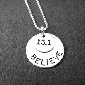 BELIEVE in the HALF MARATHON Sterling Silver 13.1 Necklace - 16, 18 or 20 inch - Sterling Silver Ball chain - Half Marathon Jewerly - Half