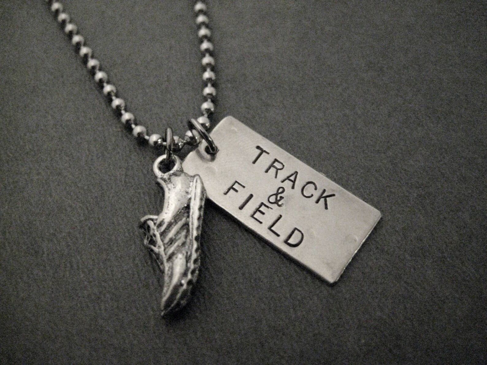 TRACK and FIELD Necklace Pewter Running Shoe Plus Hand Etsy