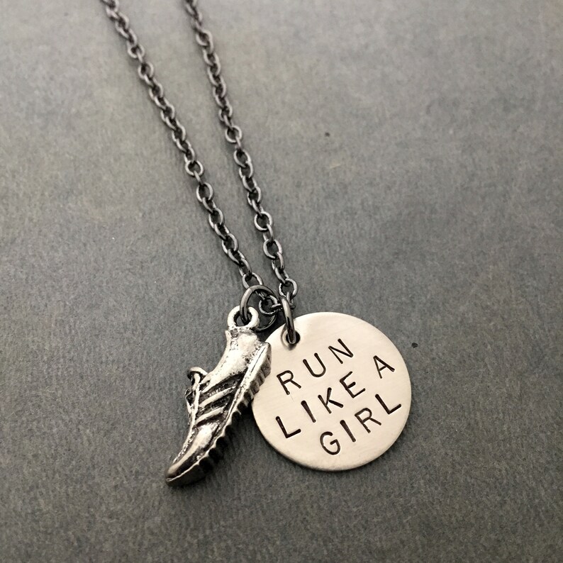 Run Like A Girl Round Pendant With Running Shoe Image 0