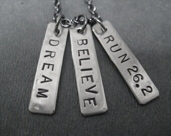 DREAM BELIEVE RUN 26.2 - Marathon Necklace on 18 inch gunmetal chain - 26.2 Marathon Jewelry