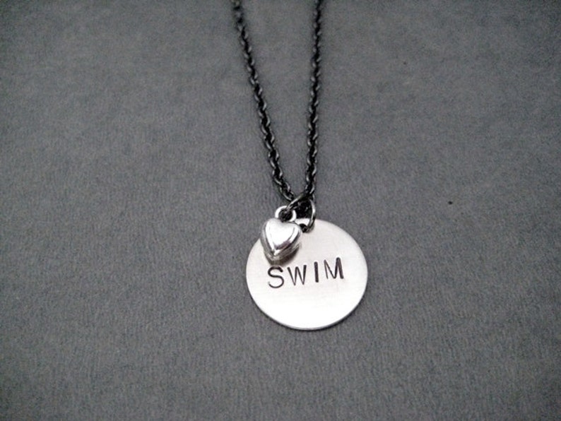 SWIM LOVE Necklace Swimming Necklace on Gunmetal Chain Etsy