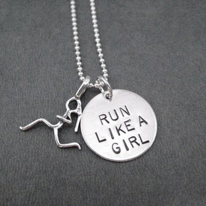 RUN Like a GIRL with Running Girl Charm Sterling Silver Necklace - 16, 18 or 20 inch Sterling Silver Ball Chain - Running Jewelry - Run Girl