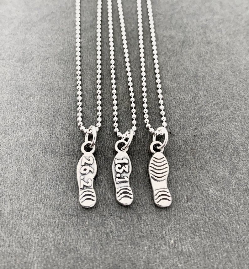 26.2, 13.1 or FLAT Shoe Print Charm on Sterling Silver Chain 16, 18 or 20 inch Sterling Silver Ball Chain Runner Shoe Print Necklace image 3