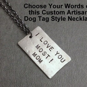 CUSTOM Personalized Modern Dog Tag Style Necklace - Your Words Nickel Silver Pendant - Gunmetal or Stainless Ball Chain - Unisex Dog Tag