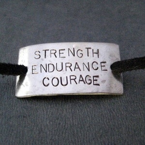 STRENGTH ENDURANCE COURAGE Wrap Bracelet  - Inspirational Jewelry - Nickel Silver Pendant on 3 feet of Micro Fiber Suede - Shoe Lace Charm