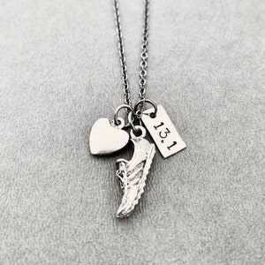 Love to RUN DISTANCE Choose 5k, 10k, 13.1, 26.2 or XC 3 Pendants with Puffed Heart Running Jewelry Run Necklace on Gunmetal Chain image 6