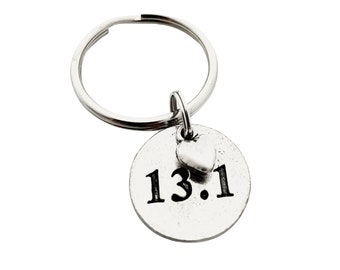 Love Distance Round Pendant Key Chain / Bag Tag - Choose Round Runner Girl, 5k, 10k, 13.1, 26.2, RUN, TRACK or XC