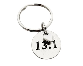 Runner Gift: Pewter Distance Keychain with Heart - Marathon, 5k, 10k, 13.1, 26.2, Track, XC, Runner Girl