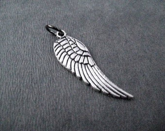 Pewter Large WING Charm - 1 1/2 inch long - Wing Charm - Add ONE (1) Wing Charm to your Necklace or Wrap Bracelet - Angel Wing Charm - Fly