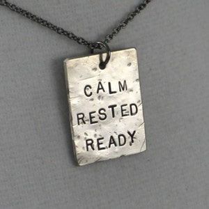 CALM RESTED READY 1 Pendant Necklace on Gunmetal Chain Run Jewelry Inspirational Motivational Necklace Pre Race Routine Life Lessons image 1